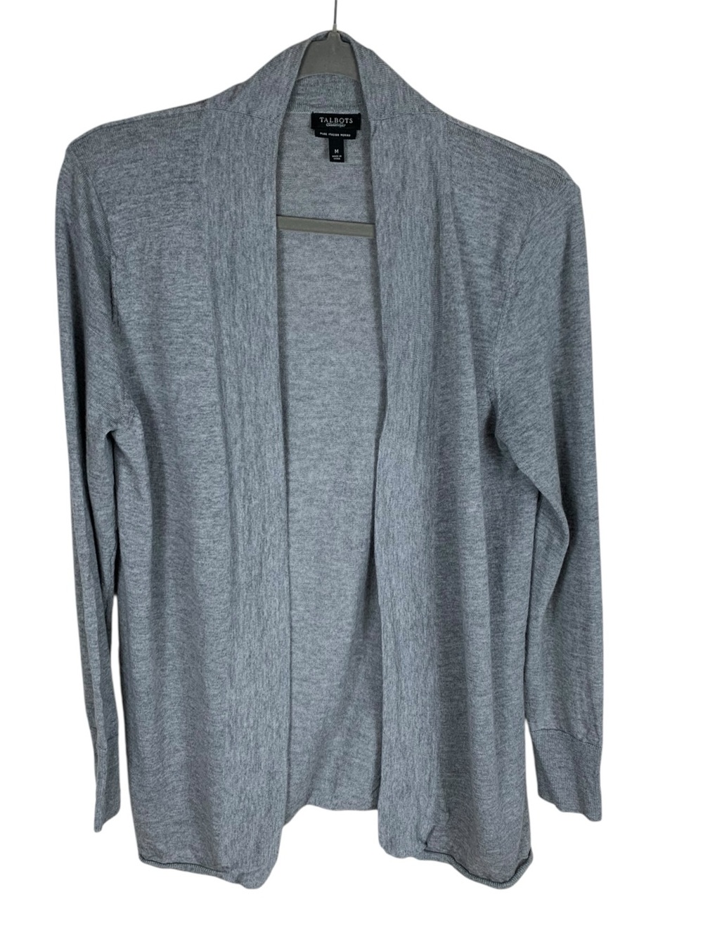 Women's Talbots Gray Pure Italian Merino Wool Long Sleeve Open Cardigan Size M